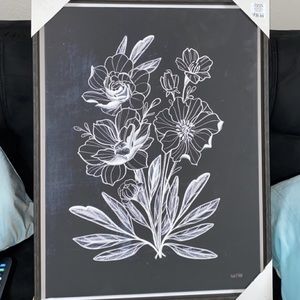 Floral chalk art framed canvas